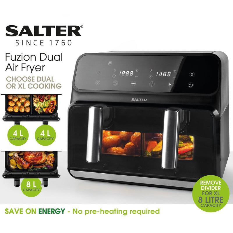 Salter Fuzion Dual Air Fryer - 8L - DEEP FAT FRYERS/ AIR FRYER - Beattys of Loughrea