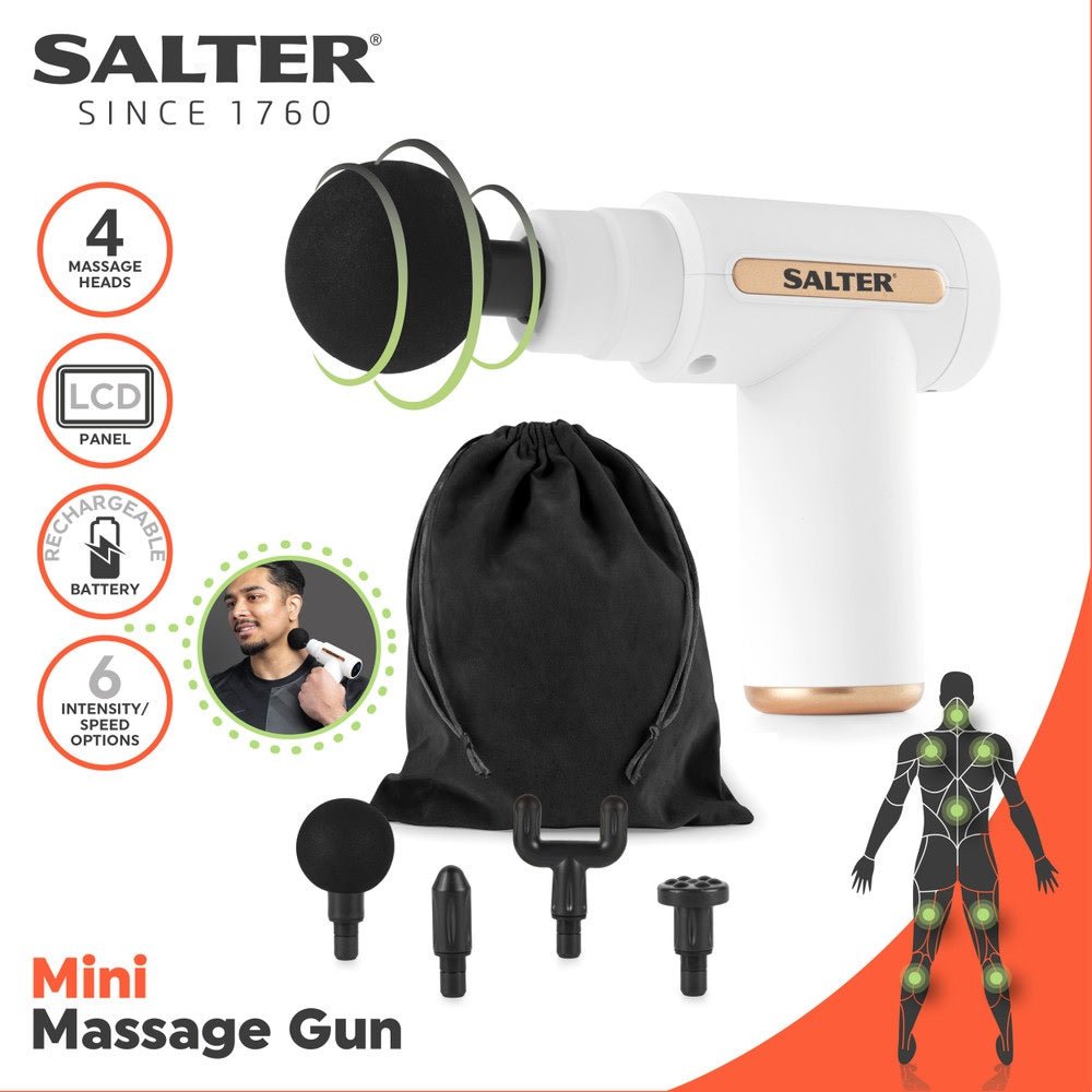 Salter Mini Electric Massage Gun - White - HEAT MASSAGERS - Beattys of Loughrea