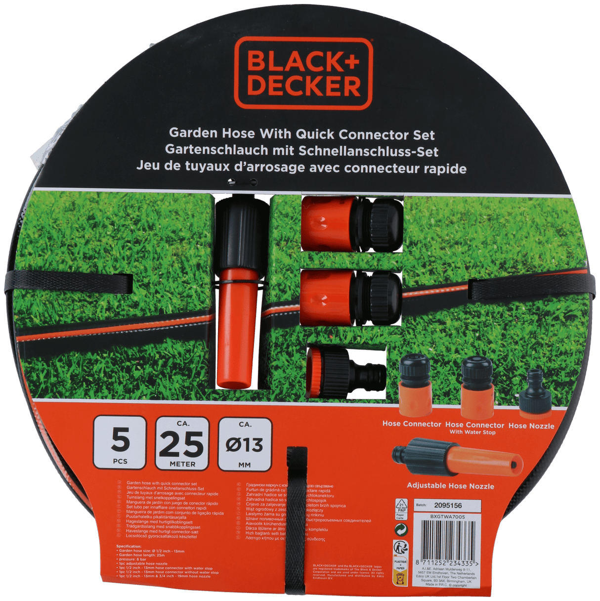 Black & Decker Garden Hose 5 Piece Set 12mm x 25m - HOSE - Beattys of Loughrea