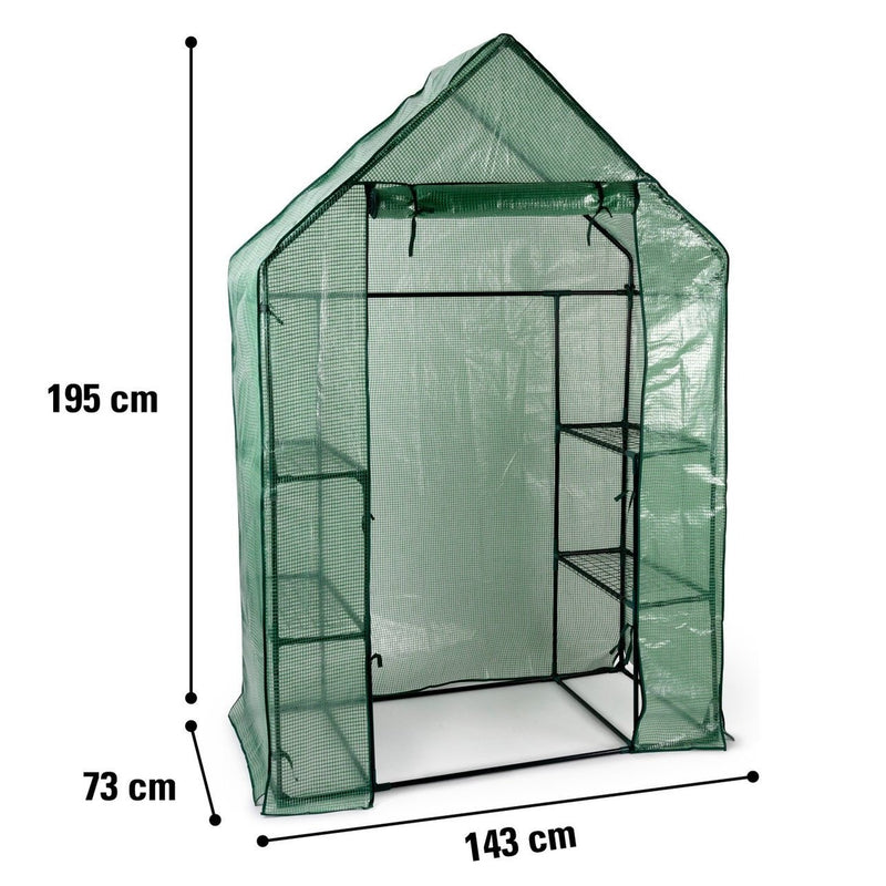 Kinzo 3 Level Garden Greenhouse with Metal Frame 143 x 73 x 195cm - GREENHOUSE & ACCESSORIES - Beattys of Loughrea