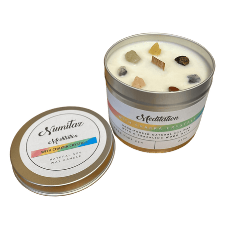 Numitaz Meditation Candle with 7 Chakra Crystals - CANDLE HOLDERS / Lanterns - Beattys of Loughrea