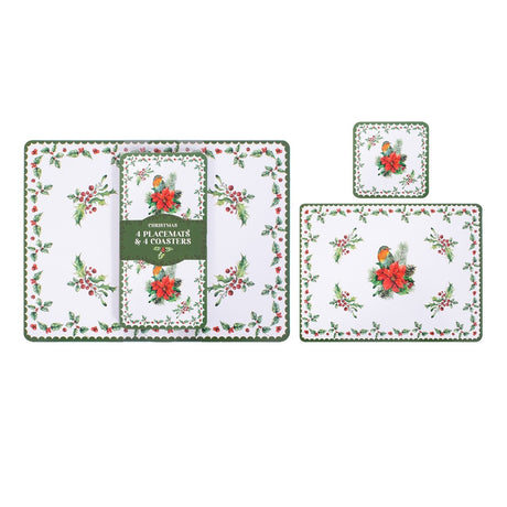 Robin & Poinsettia 4 Placemats & 4 Coasters Pack - TABLEMATS/COASTERS - Beattys of Loughrea