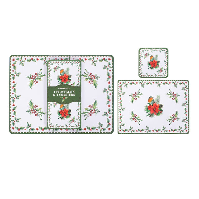 Robin & Poinsettia 4 Placemats & 4 Coasters Pack - TABLEMATS/COASTERS - Beattys of Loughrea