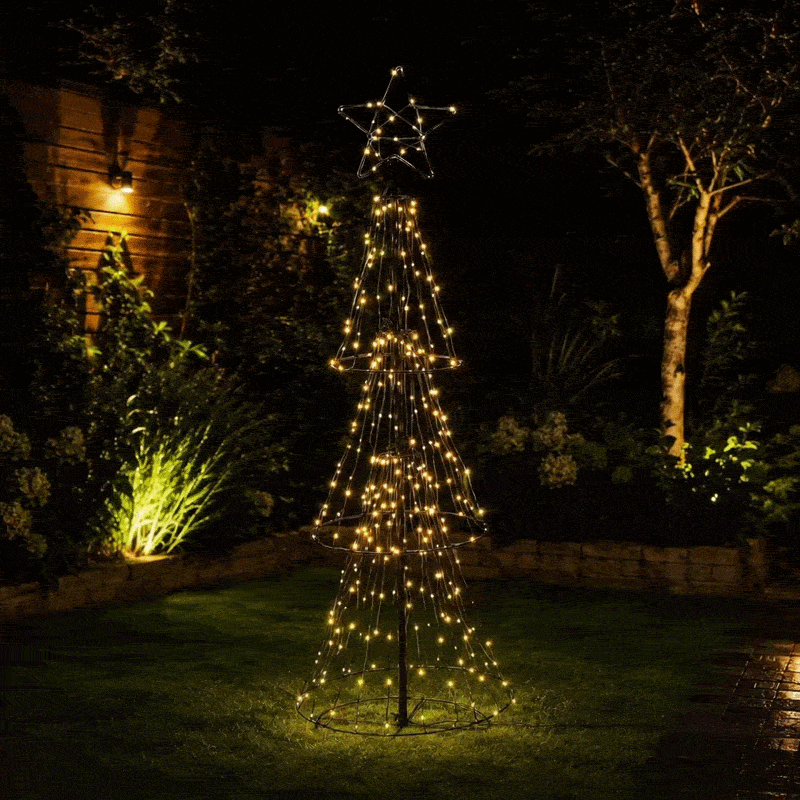 Sapin de Noël extérieur à LED avec étoile blanc chaud 210 cm (7 pi)