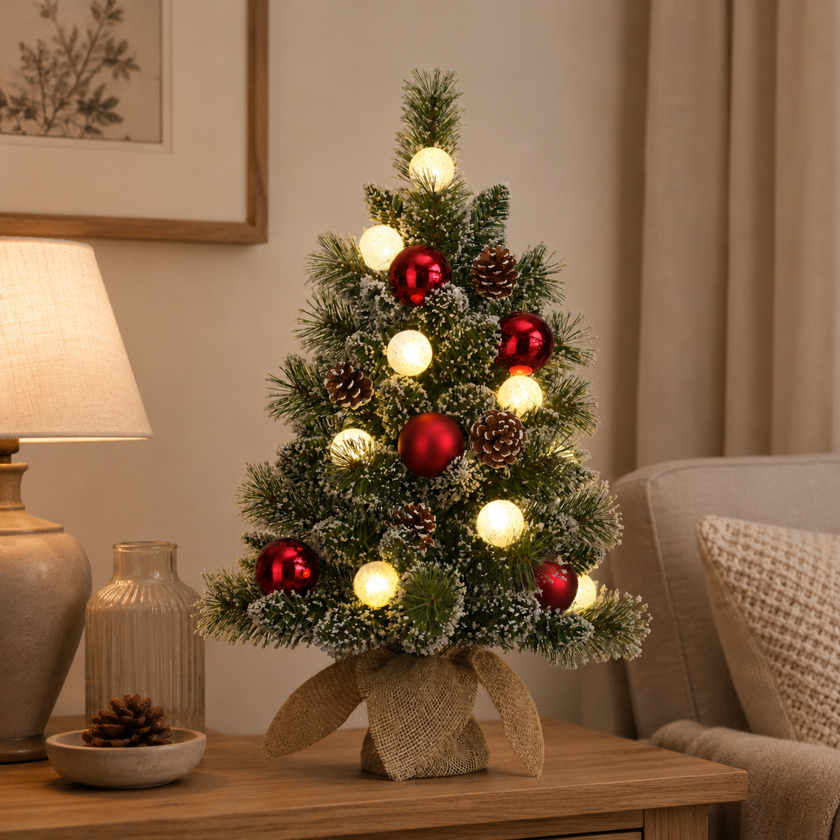 Sapin de Noël artificiel Kaprun avec pied en toile de jute 60 cm (2 ft)