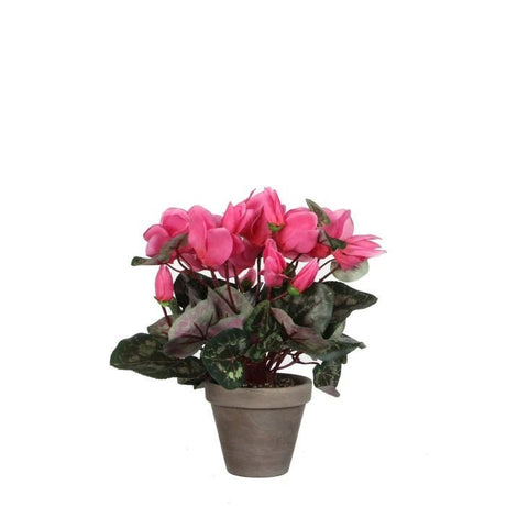 Artificial Cyclamen Plant Pink in Grey Pot 30cm - POTTED PLANTS - DRY ORNAMENTAL - Beattys of Loughrea