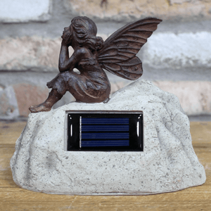 Solar Powered Fairy On Stone 14cm - GARDEN ORNAMENTS INCL SOLAR - Beattys of Loughrea