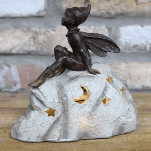 Solar Powered Fairy On Stone 16cm - GARDEN ORNAMENTS INCL SOLAR - Beattys of Loughrea