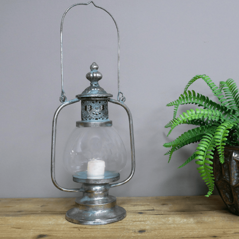 Lantern with Handle Silver 49cm - CANDLE HOLDERS / Lanterns - Beattys of Loughrea