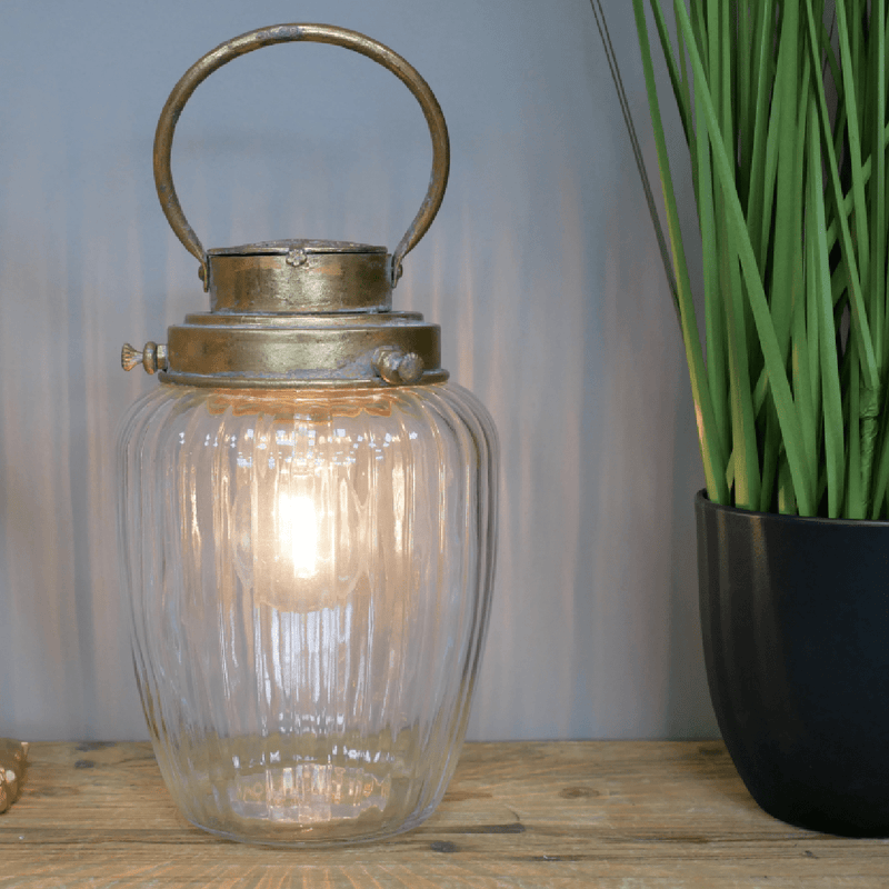 Glass Battery Operated Lantern 32cm - CANDLE HOLDERS / Lanterns - Beattys of Loughrea