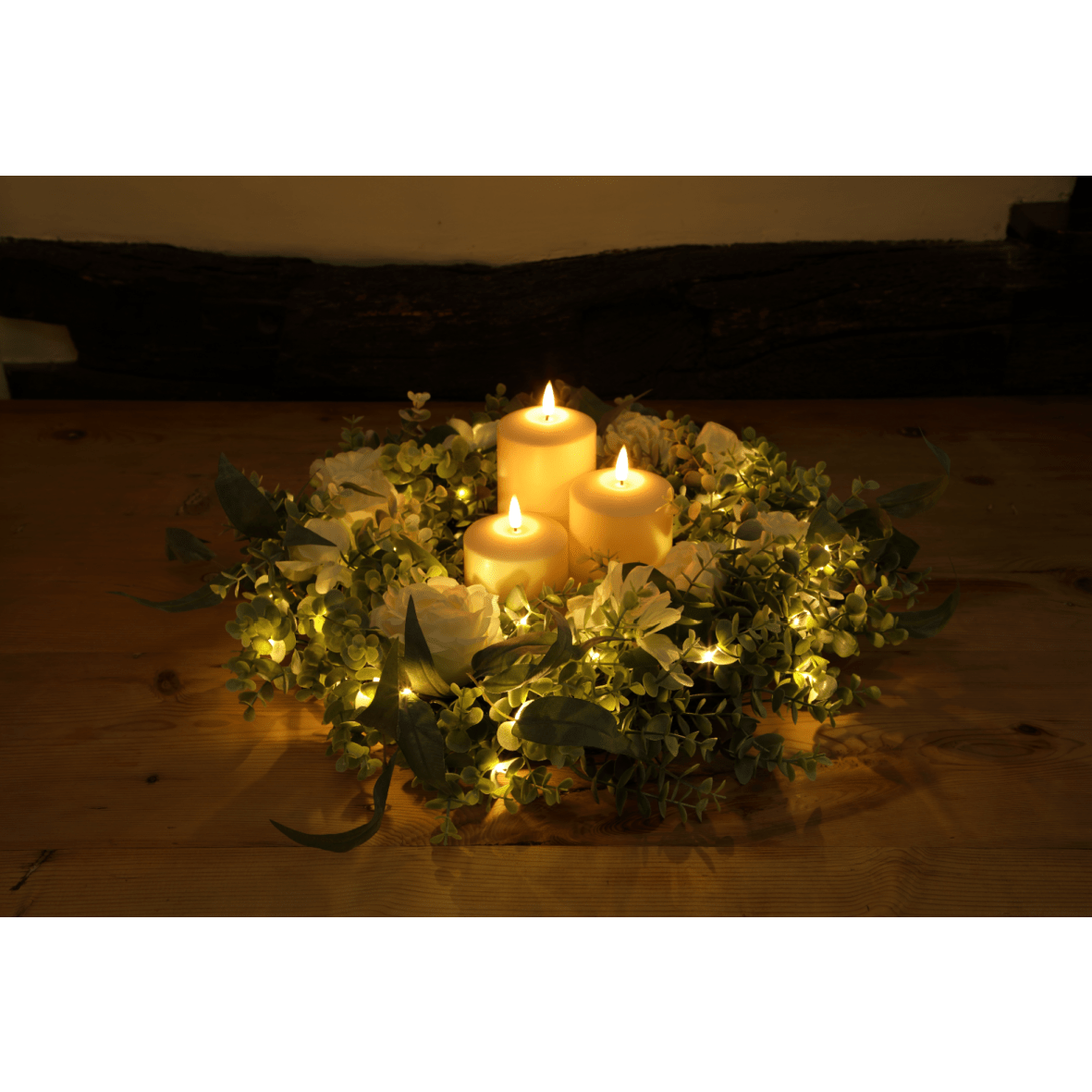 Noma Floral Wreath With Warm White Led's - XMAS WREATHS - Beattys of Loughrea
