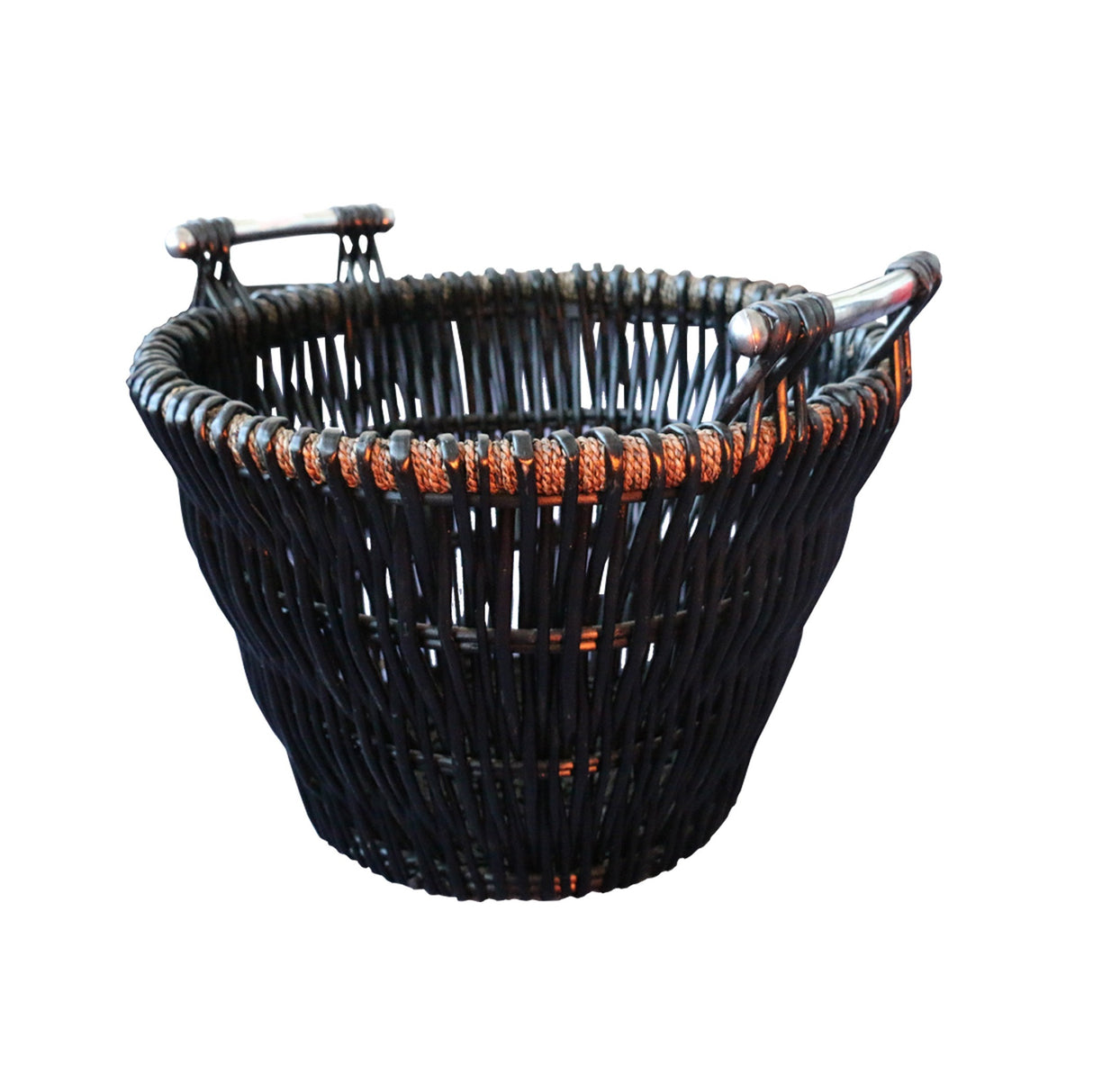 Inglenook Dark Wicker Basket with Chrome Handles