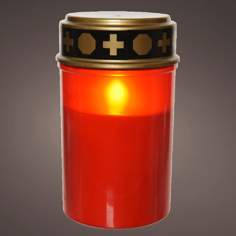 LED Grave Candle Red with Flame Effect 12.5 cm - GRAVESIDE ORNAMENTS/ PLAQUES - Beattys of Loughrea