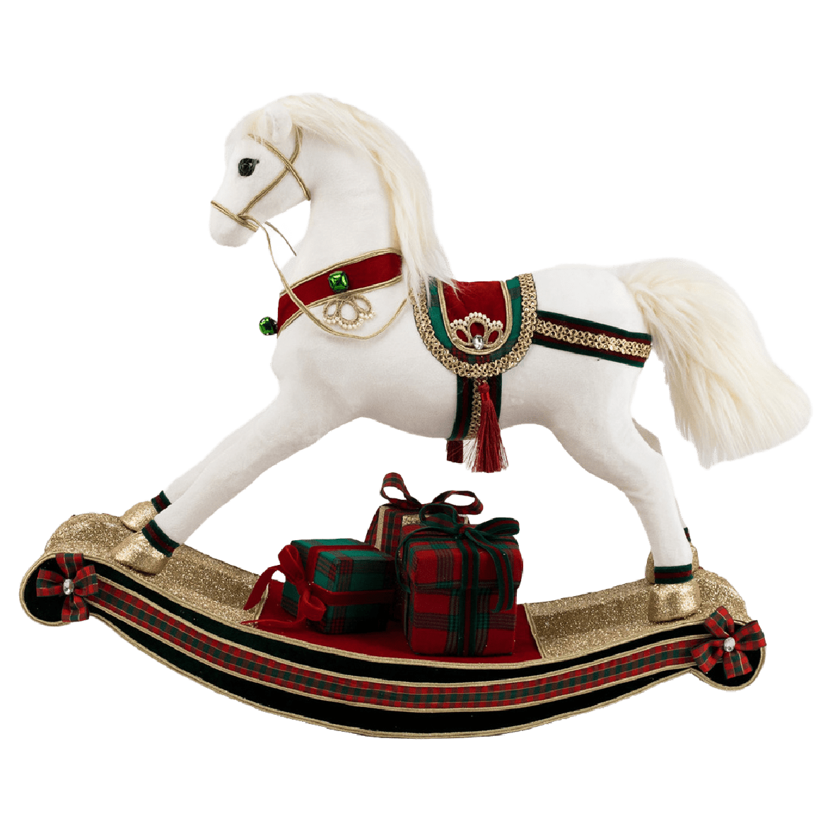 White Velvet Rocking Horse 68 x 21 x 58cm (Not a toy) - XMAS SOFT DECOS - Beattys of Loughrea