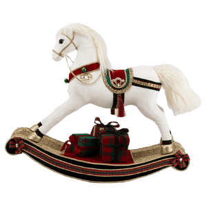 White Velvet Rocking Horse 68 x 21 x 58cm (Not a toy) - XMAS SOFT DECOS - Beattys of Loughrea