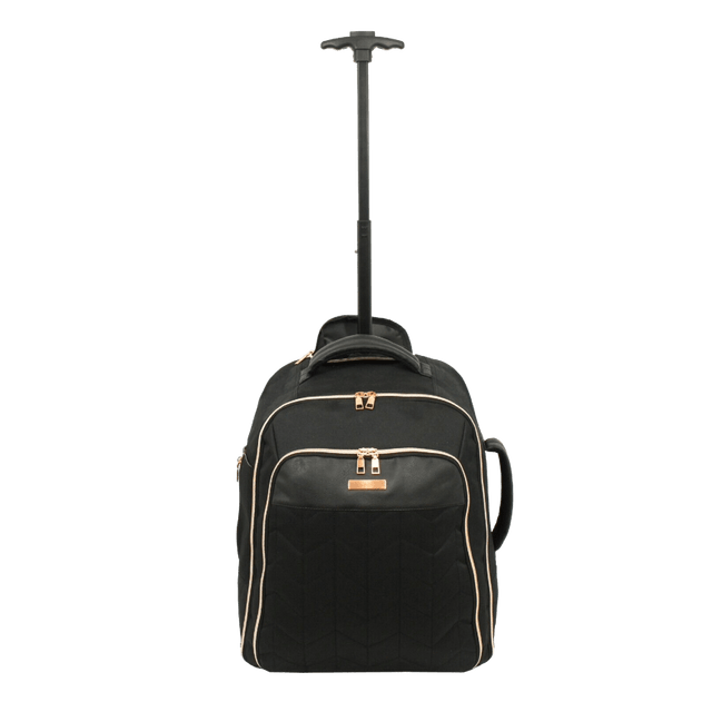 BordLite Cabin-sized Rucksack on Wheels Black & Rose Gold - HANDBAGS, MANBAGS & LUGGAGE - Beattys of Loughrea