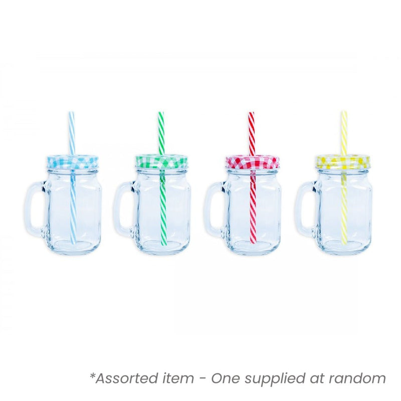 Mason Jar With Straw & Lid Assorted - One Supplied* - DRINKING GLASSES - Beattys of Loughrea