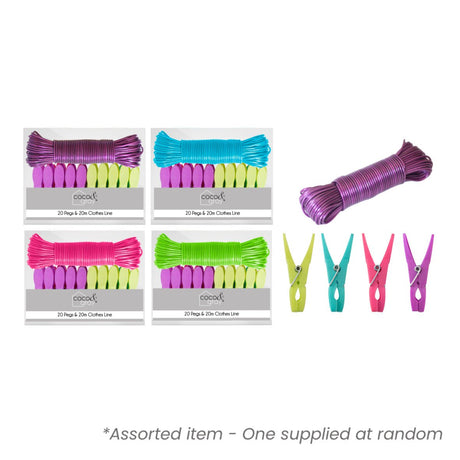 Coco & Gray Pegs and Washing Line Set Assorted - One Supplied* - H/H - CLOTHES PEG/COAT HANGER/WALKING STICK..ETC - Beattys of Loughrea