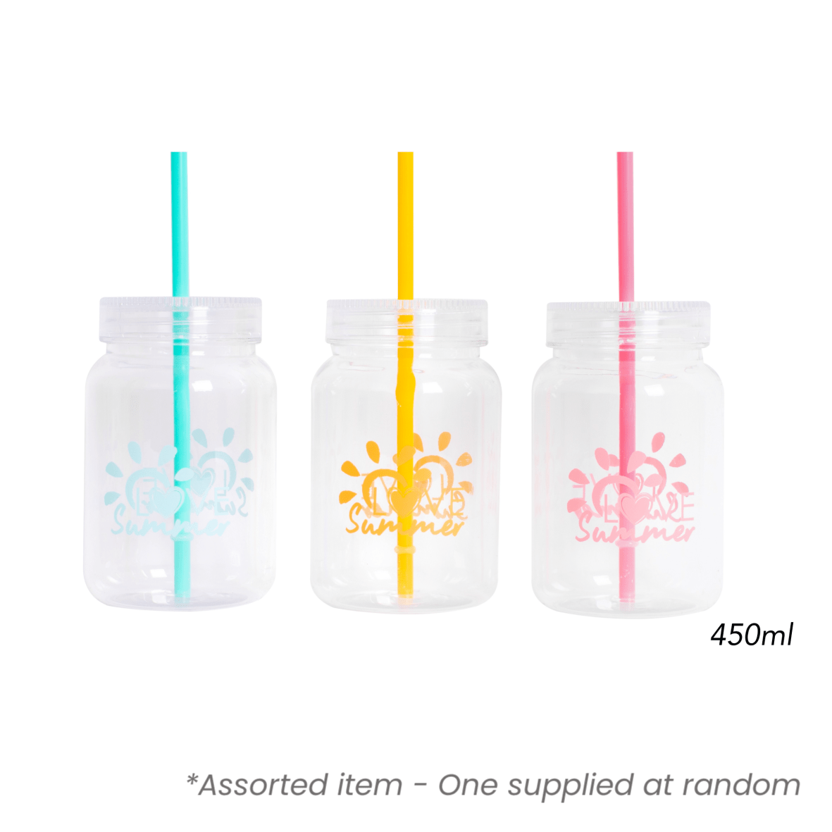 Bello Drinking Jar With Straw 450ml Assorted - One Supplied* - DRINKING GLASSES - Beattys of Loughrea