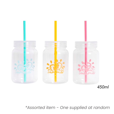 Bello Drinking Jar With Straw 450ml Assorted - One Supplied* - DRINKING GLASSES - Beattys of Loughrea