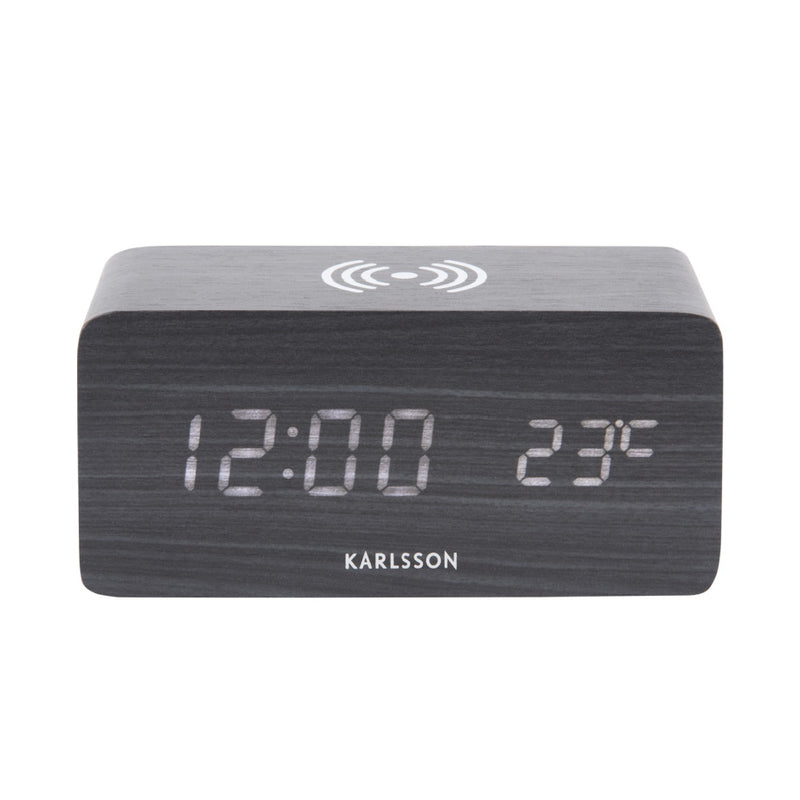 Karlsson Alarm Clock Block w. Phone Charger LED Black - CLOCK RADIO / DIGITAL CLOCKS - Beattys of Loughrea