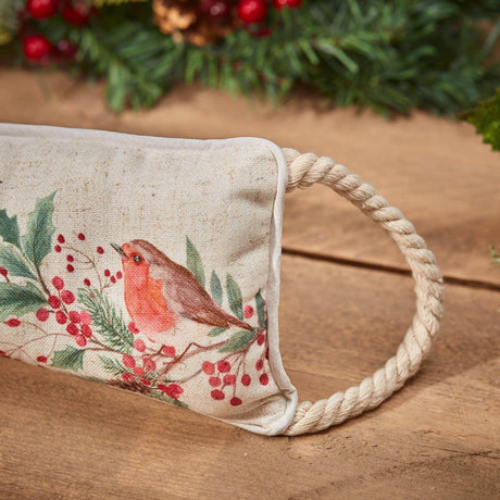 Xmas Robin Repeat Draught Excluder White Fabric with Pinecones - CUSHIONS/COVERS - Beattys of Loughrea