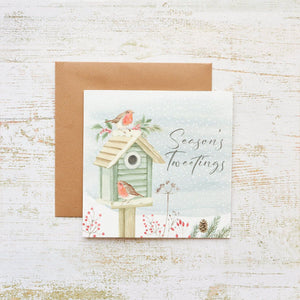 R13 XMAS SEASONS TWEETINGS CARD W/ ROBINS & BIRD BOX 4XS0450