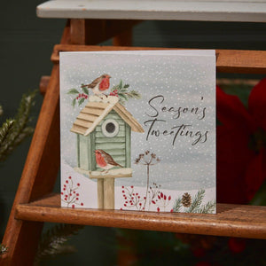 R13 XMAS SEASONS TWEETINGS CARD W/ ROBINS & BIRD BOX 4XS0450