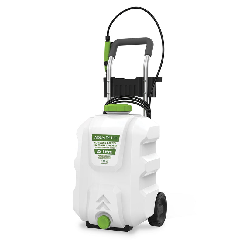 AquaPlus 18v Rechargeable Trolley Sprayer 38Lt with Lithium Battery