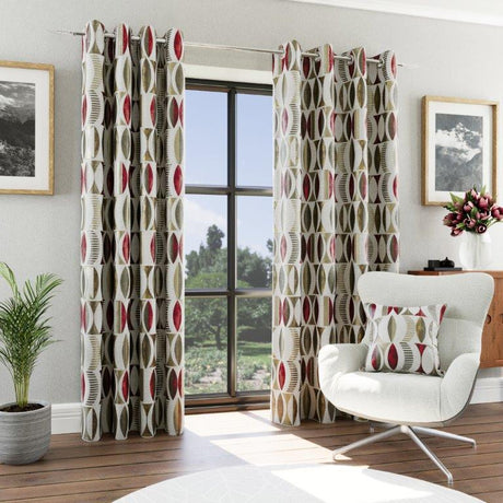 Himalaya 90" x 72” Lined Eyelet Curtains Red - CURTAINS - READY MADE - Beattys of Loughrea