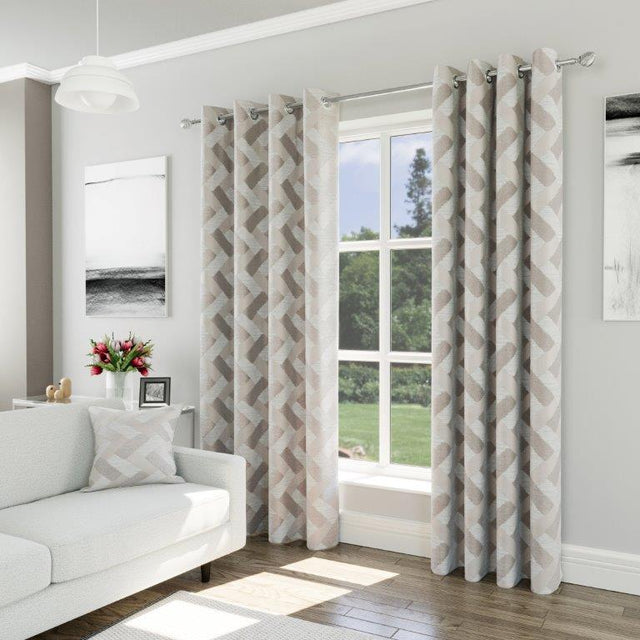 Sutton 90" x 90” Lined Eyelet Curtains Natural - CURTAINS - READY MADE - Beattys of Loughrea