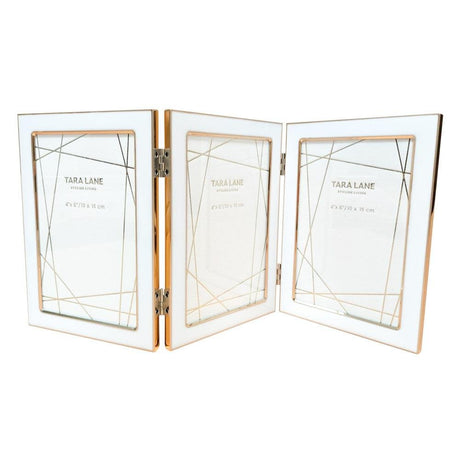 Ella Folding Photo Frame 4 X 6 - White / Gold - PHOTO FRAMES - PLATED, GILT, STONE - Beattys of Loughrea