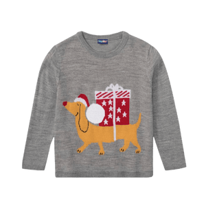 Kids Christmas Jumper Dog with Present Age 2 - 4 - XMAS CLOTHING Christmas clothing human and pet - Beattys of Loughrea