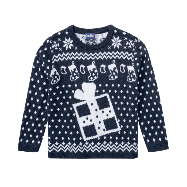 Kids Christmas Jumper Present & Stockings Age 4 - 6 - XMAS CLOTHING Christmas clothing human and pet - Beattys of Loughrea