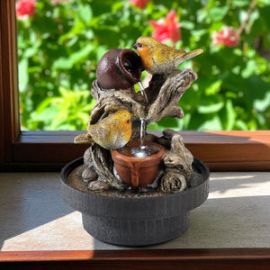 Lumineo 23cm Indoor and Outdoor Water Fountain with LED Light 'Birds with Pots' - GARDEN ORNAMENTS INCL SOLAR - Beattys of Loughrea