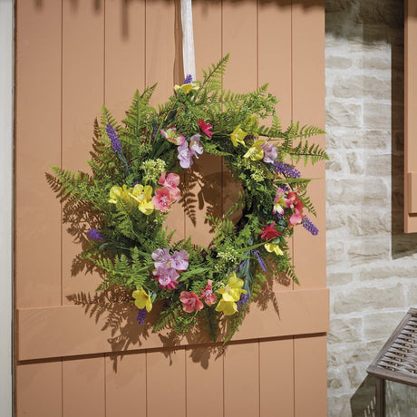 55cm Peach Blossoms & Lavender Door Wreath - FLOWERS - PAPER/PLASTIC - Beattys of Loughrea