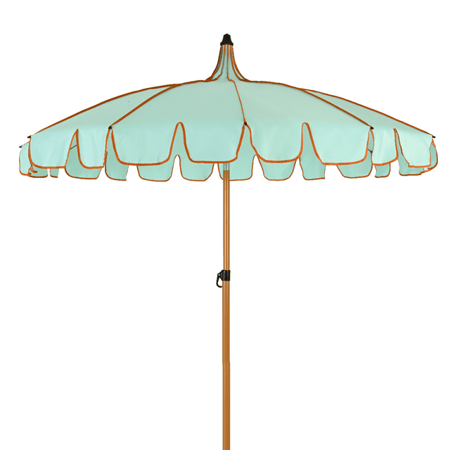 Two Tone Luxury Scalloped Parasol Aqua 2m - PARASOLS - Beattys of Loughrea