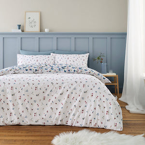 Bianca Brushed Cotton Ophelia Floral Reversible Double Duvet Cover Set with Pillowcases Blue