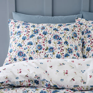 Bianca Brushed Cotton Ophelia Floral Reversible Double Duvet Cover Set with Pillowcases Blue