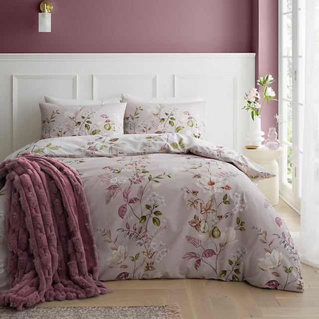 Bianca Francesca Floral 200 Thread Count Cotton Reversible Super King Duvet Cover Set with Pillowcases Cream Pink