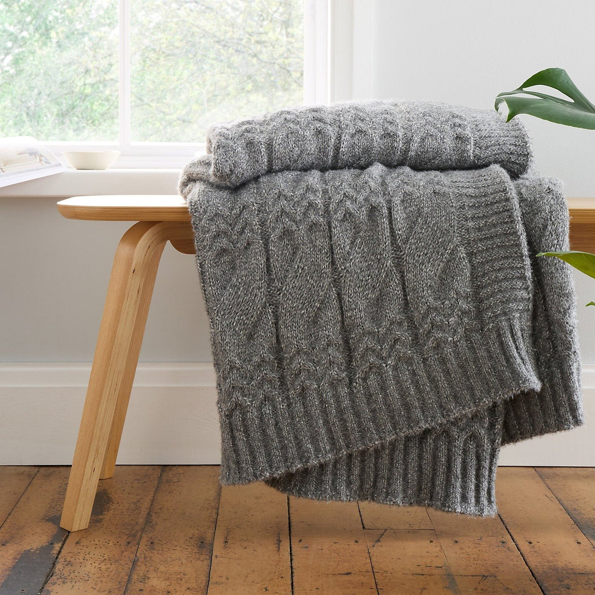 Bianca Cable Knit Blanket Throw – Grey (130x170cm) - THROWS/BLANKETS - Beattys of Loughrea