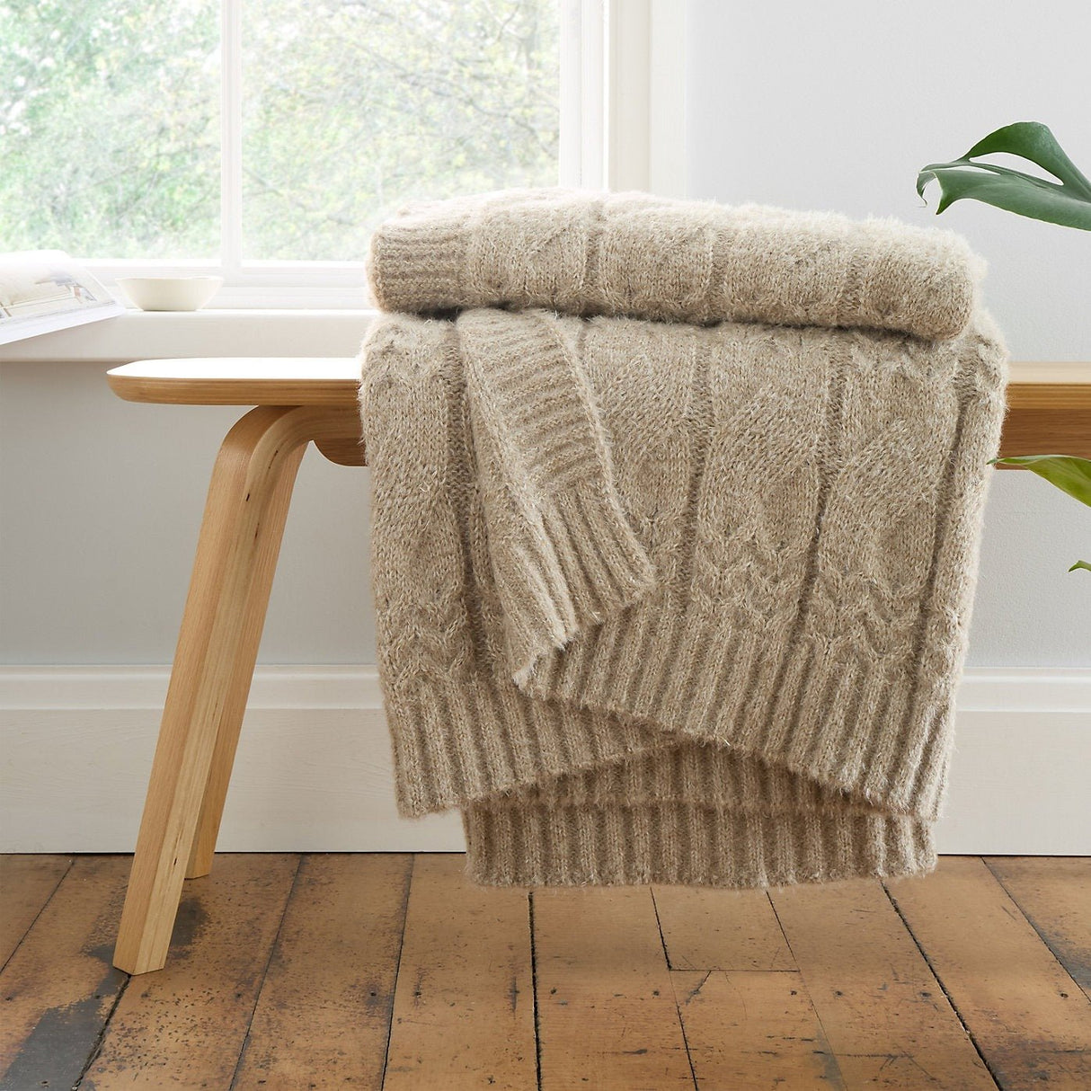 Bianca Cable Knit Blanket Throw – Natural (130x170cm) - THROWS/BLANKETS - Beattys of Loughrea
