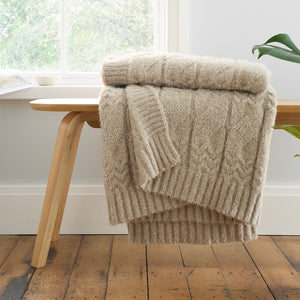 Bianca Cable Knit Blanket Throw – Natural (130x170cm) - THROWS/BLANKETS - Beattys of Loughrea