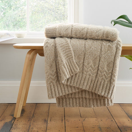 Bianca Cable Knit Blanket Throw – Natural (130x170cm) - THROWS/BLANKETS - Beattys of Loughrea