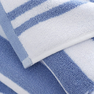 Bianca Fine Linens Reversible Stripe Cotton Jacquard Bath Towel Blue