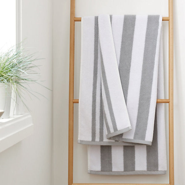 Bianca Fine Linens Reversible Stripe Cotton Jacquard Bath Towel Grey - TOWELS FACECLOTHS - Beattys of Loughrea