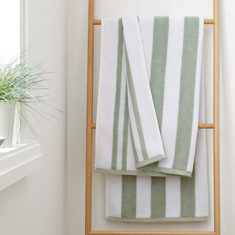 Bianca Fine Linens Reversible Stripe Cotton Jacquard Hand Towel Sage Green - TOWELS FACECLOTHS - Beattys of Loughrea