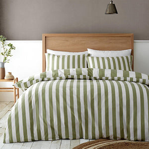 Catherine Lansfield Cove Stripe Green King Size Duvet Cover Set - DUVET COVERS - Beattys of Loughrea
