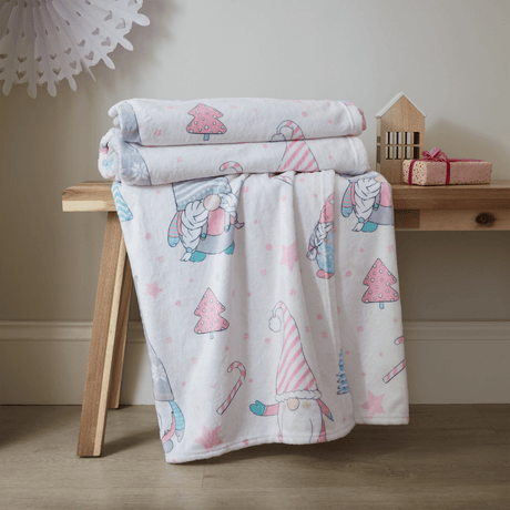 Catherine Lansfield Cosy Gnomes Fleece Throw Pink 130 x 170cm - THROWS/BLANKETS - Beattys of Loughrea