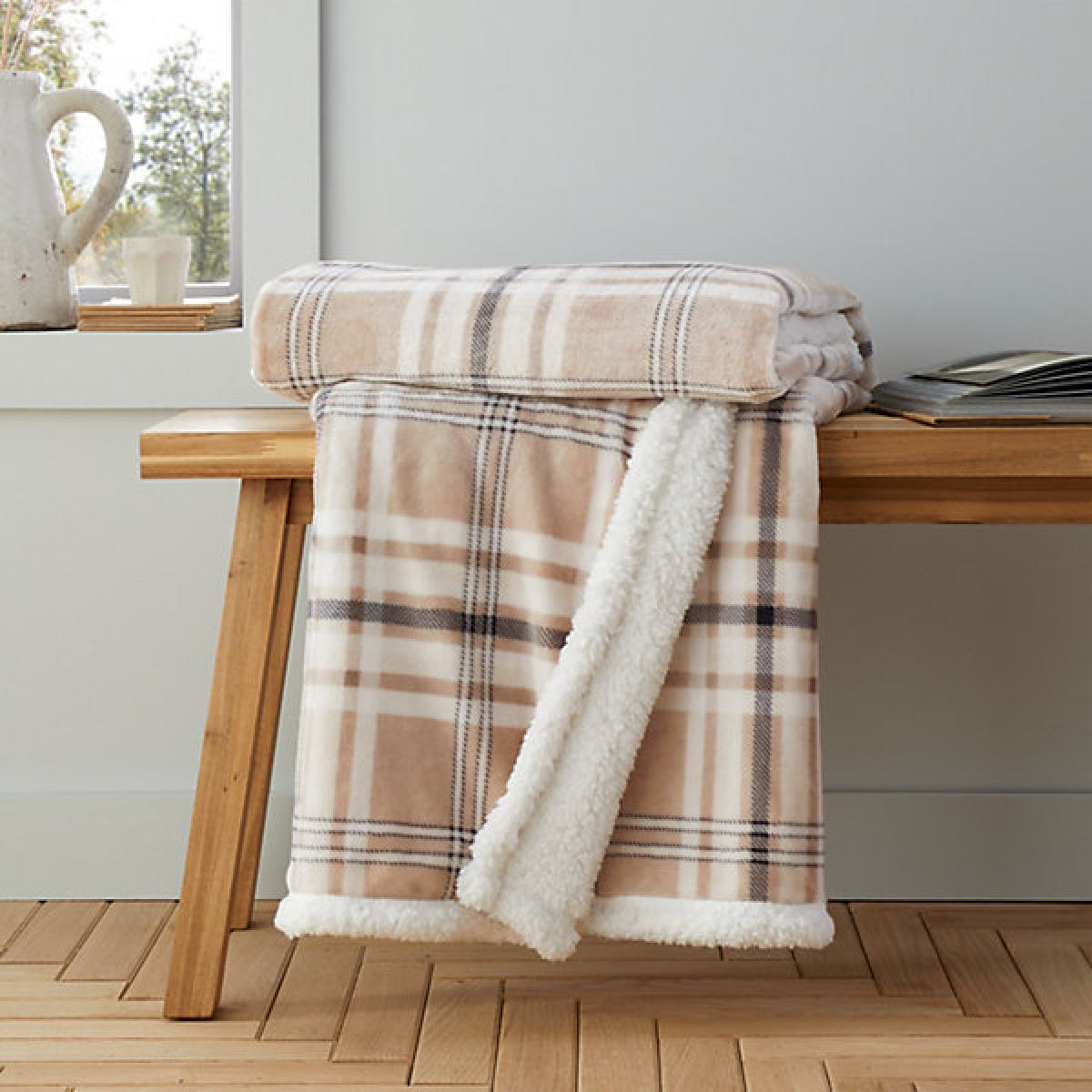 Catherine Lansfield Cosy Kelso Check 130 x 170 cm Blanket Throw Natural